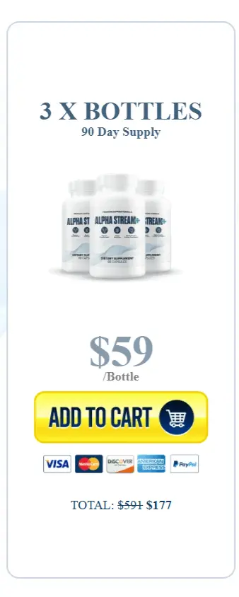 alpha stream plus Bulk Offer: 3 bottles for $207 ($59 per bottle)