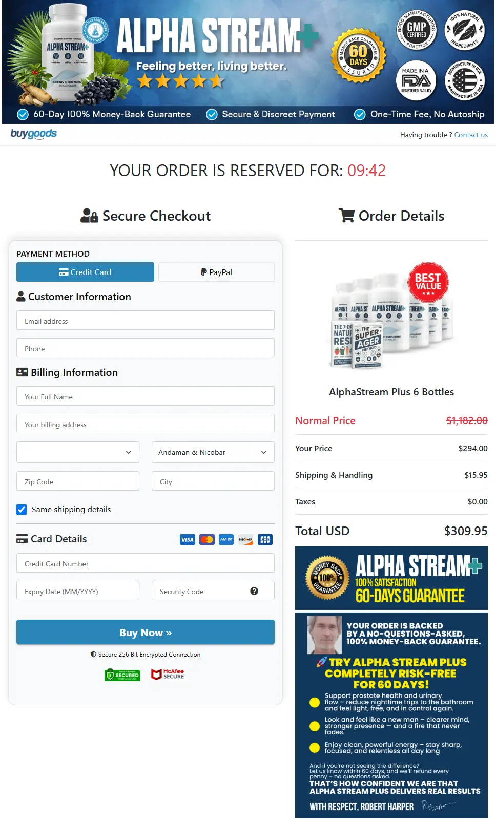 alpha stream plus Order Page