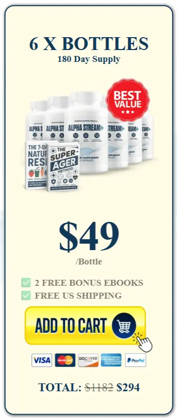 alpha stream plus Super Saver Pack: 6 Bottles for $294 ($49 per bottle)